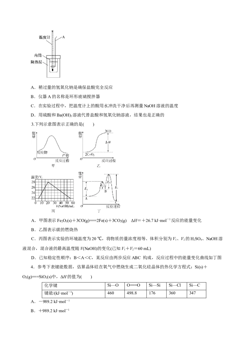 第15讲化学反应的热效应（练）-2023年高考化学一轮复习讲练测（新教材新高考）（原卷版）_05高考化学_新高考复习资料_2023年新高考资料_一轮复习