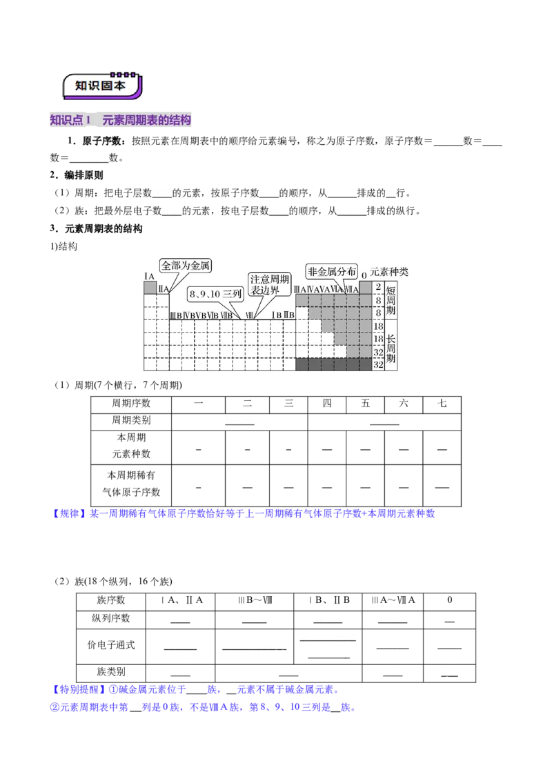 第01讲元素周期表、元素周期律（讲义）（原卷版）_05高考化学_2025年新高考资料_一轮复习_2025年高考化学一轮复习讲练测（新教材新高考）_第五章物质结构与性质元素周期律