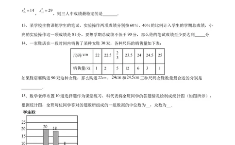 第二十章数据的分析（达标检测）-（人教版）（原卷版）_初中数学_八年级数学下册（人教版）_单元测试