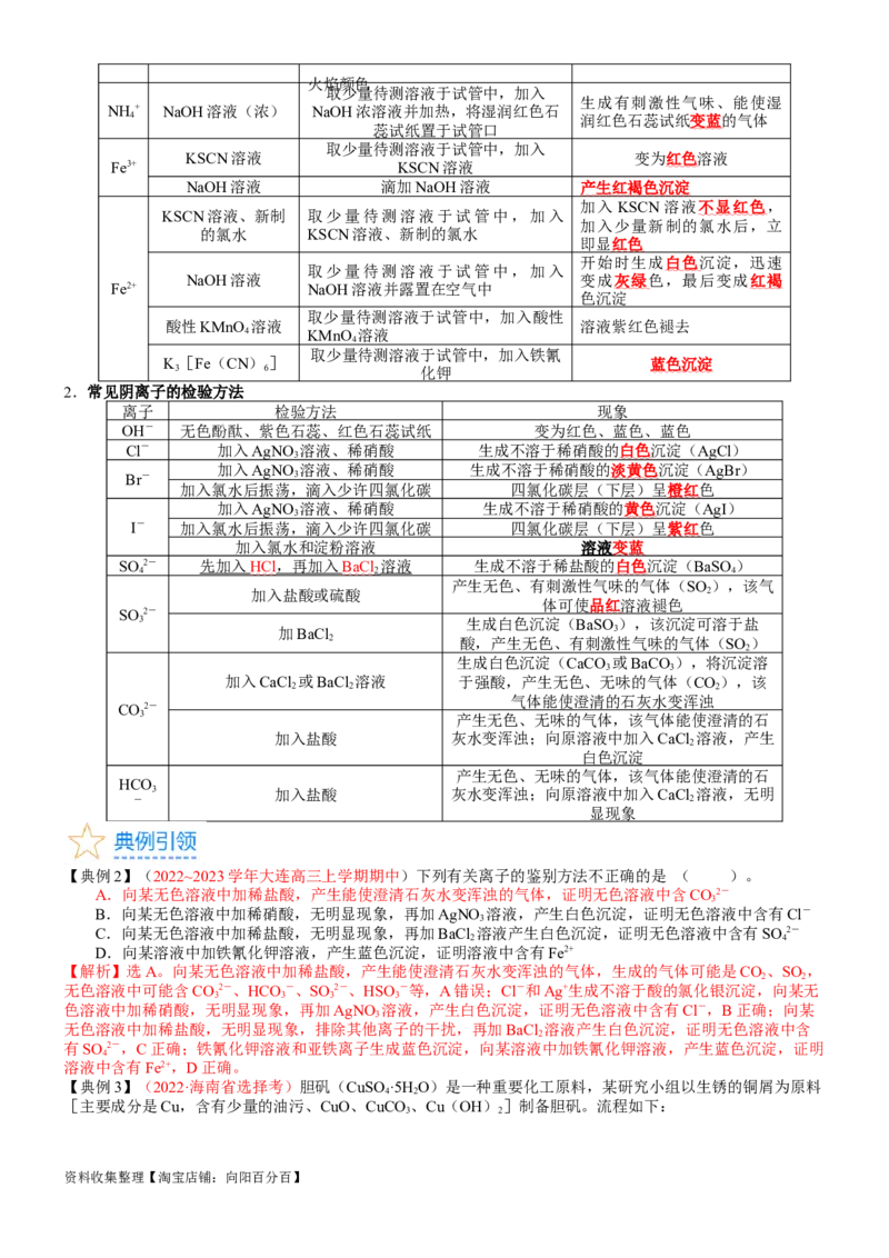 考点03离子共存、离子的检验与推断（核心考点精讲精练）-备战2024年高考化学一轮复习考点帮（新高考专用）（教师版）_05高考化学_新高考复习资料_2024年新高考资料_一轮复习资料