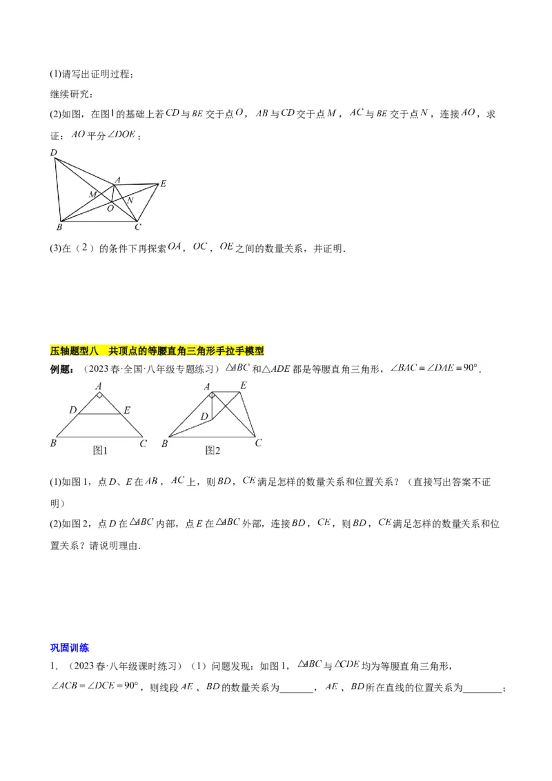 第十三章轴对称压轴训练（构造等腰三角形、手拉手模型9类压轴）（学生版）_初中数学_八年级数学上册（人教版）_知识点汇总-U105_2025版