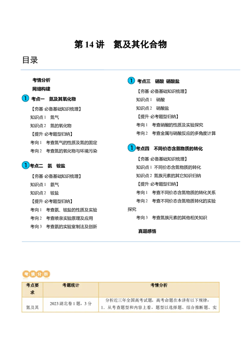 第14讲氮及其化合物（讲义）（解析版）_05高考化学_2024年新高考资料_1.2024一轮复习_2024年高考化学一轮复习讲练测（新教材新高考）