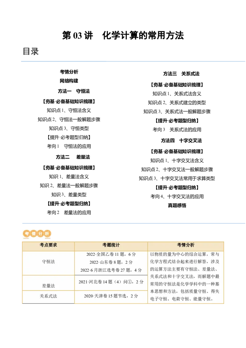 第03讲化学计算的常用方法（讲义）（原卷版）_05高考化学_2024年新高考资料_1.2024一轮复习_2024年高考化学一轮复习讲练测（新教材新高考）