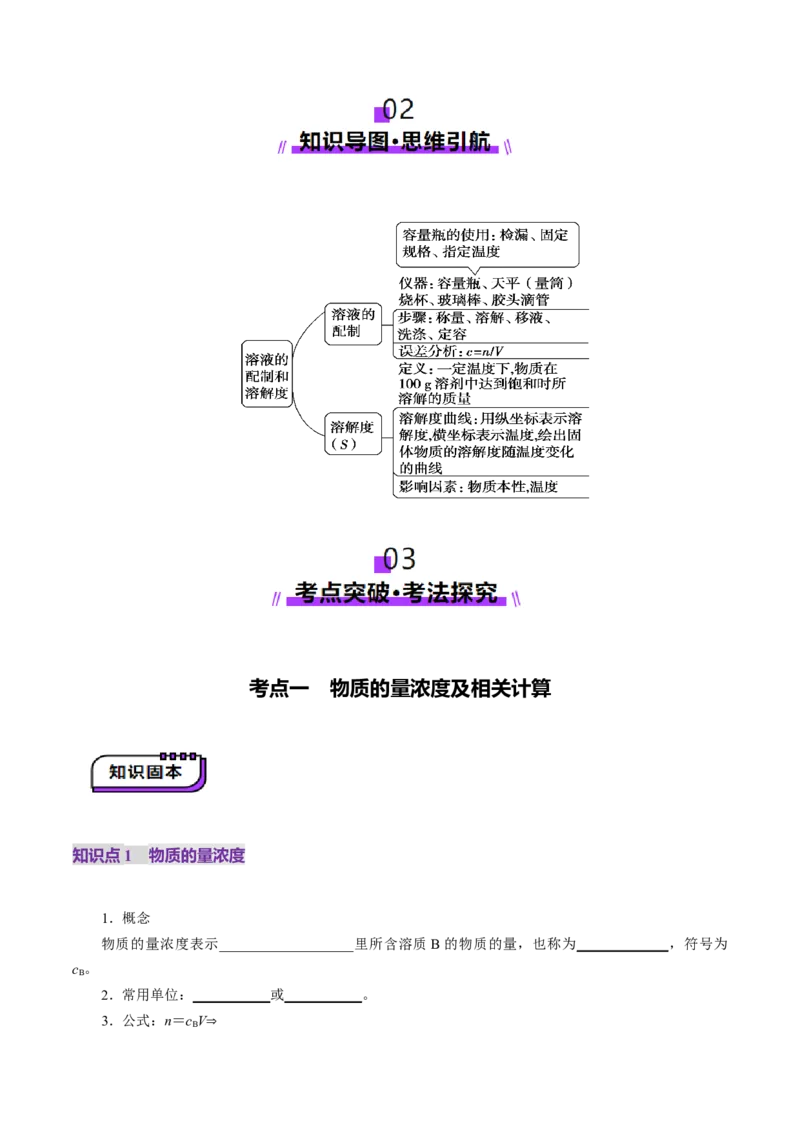 第02讲物质的量浓度(讲义)(原卷版)_05高考化学_2025年新高考资料_一轮复习_2025年高考化学一轮复习讲练测（新教材新高考）_第二章化学计量及其应用
