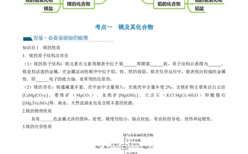 第09讲镁、铝及其重要化合物（讲义）（原卷版）_05高考化学_新高考复习资料_2024年新高考资料_一轮复习资料_完2024年高考化学一轮复习讲练测(课件+讲义+练习)（新高考）_讲义+练习