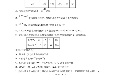 考点27水的电离与溶液的pH(好题冲关)(原卷版)_05高考化学_通用版（老高考）复习资料_2024年复习资料_完备战2024年高考化学一轮复习考点帮（全国通用）