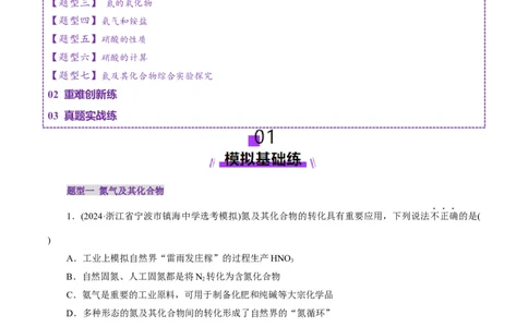 第03讲氮及其重要化合物(练习)(原卷版)_05高考化学_2025年新高考资料_一轮复习_2025年高考化学一轮复习讲练测（新教材新高考）_第四章非金属及其化合物