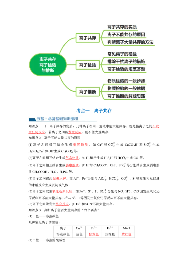 第06讲离子共存、离子的检验与推断（讲义）（解析版）_05高考化学_新高考复习资料_2024年新高考资料_一轮复习资料_完2024年高考化学一轮复习讲练测(课件+讲义+练习)（新高考）