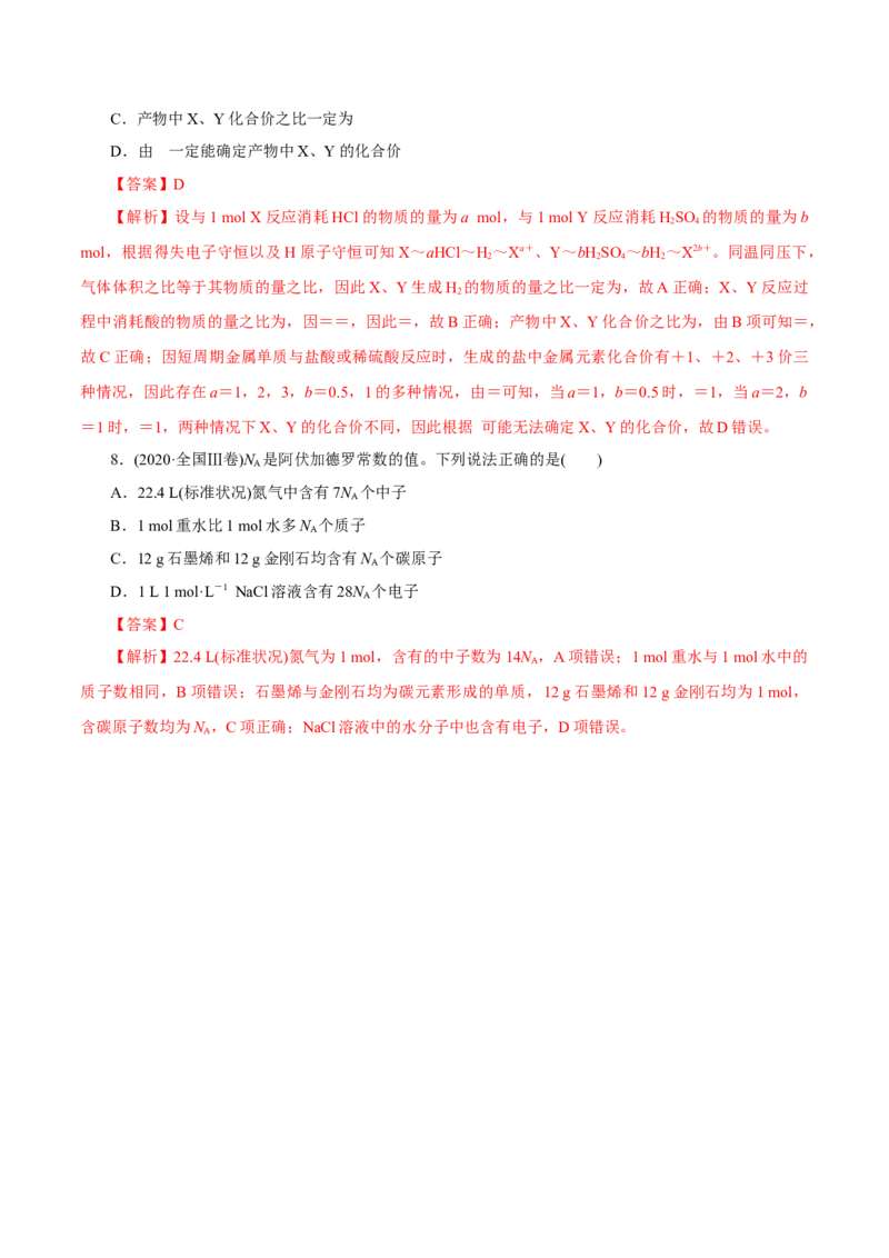 第04讲物质的量气体摩尔体积（练）-2023年高考化学一轮复习讲练测（新教材新高考）（解析版）_05高考化学_新高考复习资料_2023年新高考资料_一轮复习