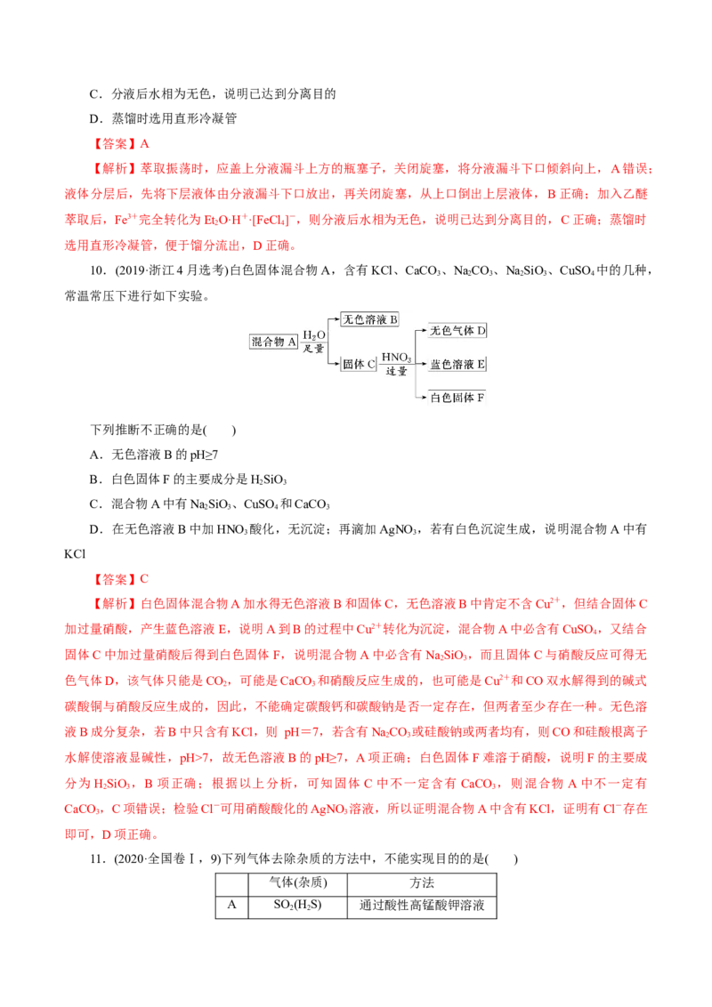 第02讲物质的分离、提纯与检验练习)(解析版)_05高考化学_2025年新高考资料_一轮复习_2025年高考化学一轮复习讲练测（新教材新高考）_第十章化学实验基础与探究