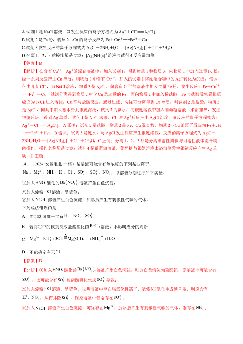 考点03离子共存离子检验与推断（核心考点精讲精练）-备战2025年高考化学一轮复习考点帮（新高考通用）（解析版）_05高考化学_2025年新高考资料_一轮复习
