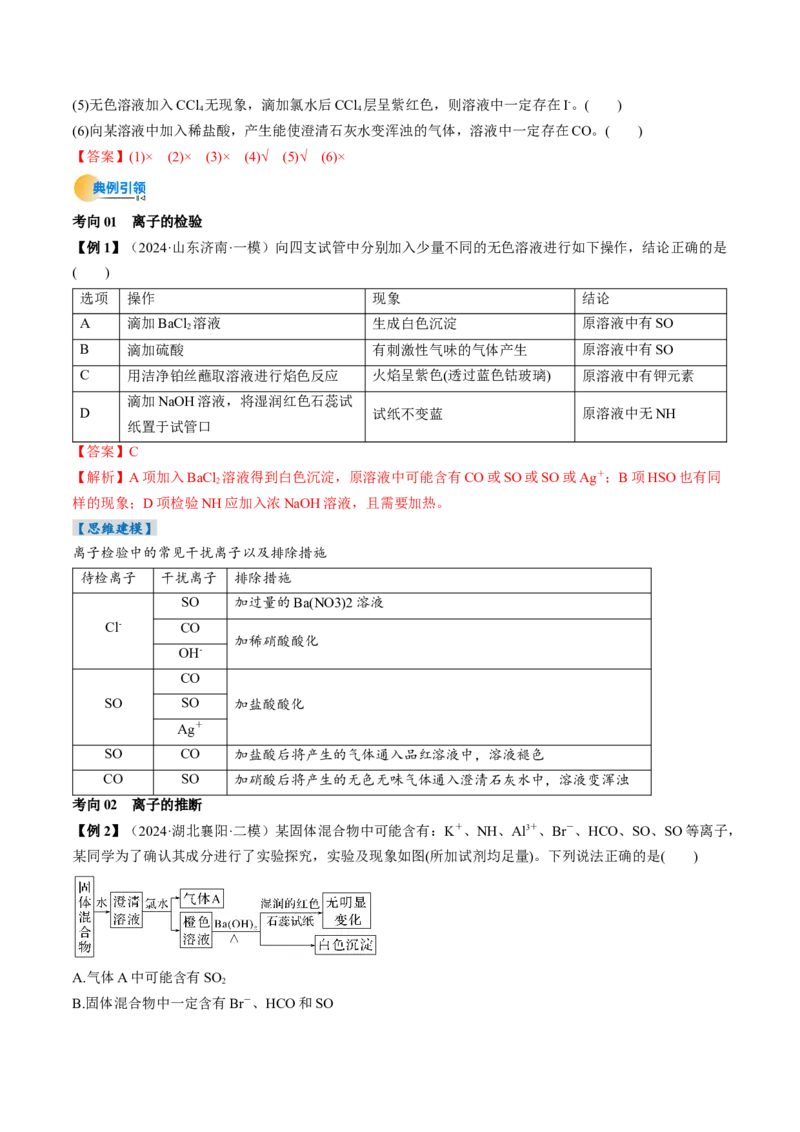 考点03离子共存离子检验与推断（核心考点精讲精练）-备战2025年高考化学一轮复习考点帮（新高考通用）（解析版）_05高考化学_2025年新高考资料_一轮复习