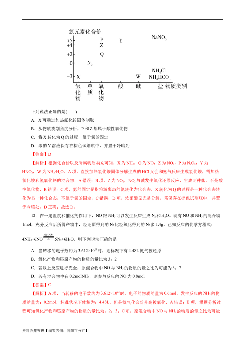 考点11氮及其化合物(好题冲关)(解析版)_05高考化学_通用版（老高考）复习资料_2024年复习资料_完备战2024年高考化学一轮复习考点帮（全国通用）