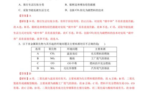 第23练环境保护与绿色化学-2023年高考化学一轮复习小题多维练（解析版）_05高考化学_通用版（老高考）复习资料_2023年复习资料_一轮复习