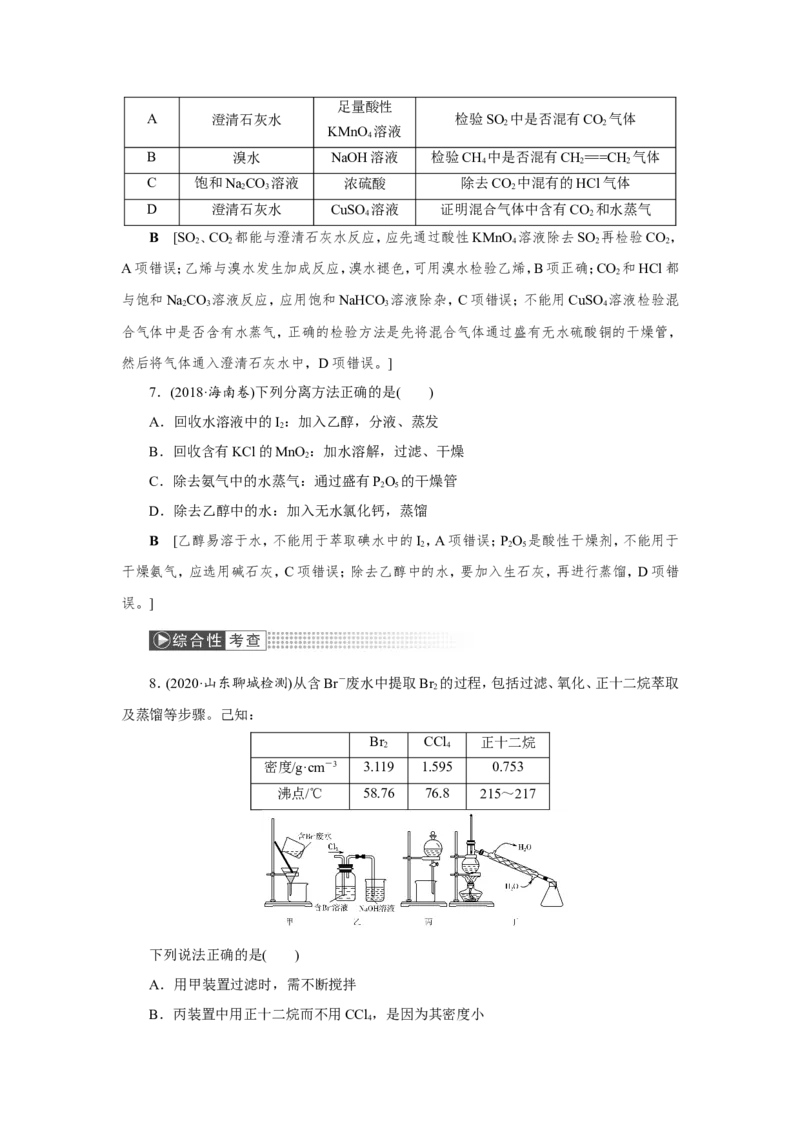 第2讲物质的分离、提纯与检验（作业）_05高考化学_新高考复习资料_2022年新高考资料_2022届一轮复习讲练结合_第十章化学实验_第2讲物质的分离、提纯与检验