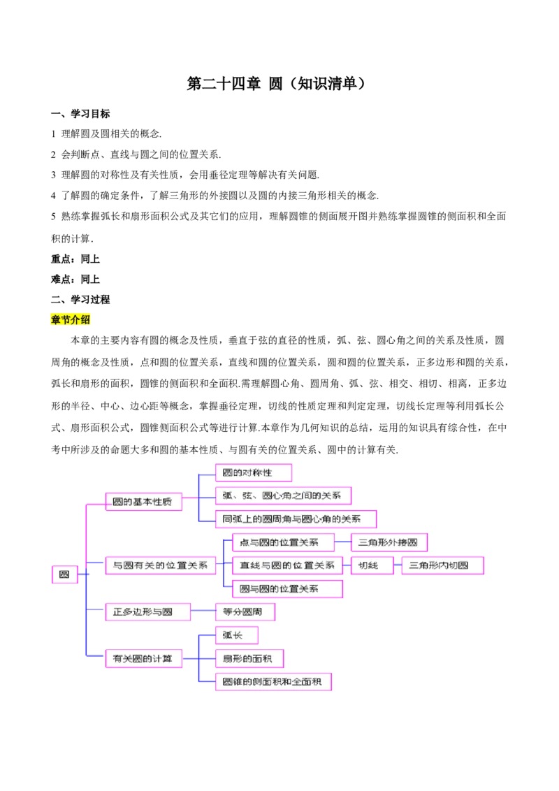 第二十四章圆（知识清单）原卷版-（人教版）_初中数学_九年级数学上册（人教版）_知识点总结_知识清单