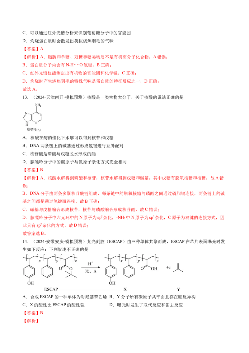 考点37生物大分子、合成高分子（核心考点精讲精练）-备战2025年高考化学一轮复习考点帮（新高考通用）（解析版）_05高考化学_2025年新高考资料_一轮复习