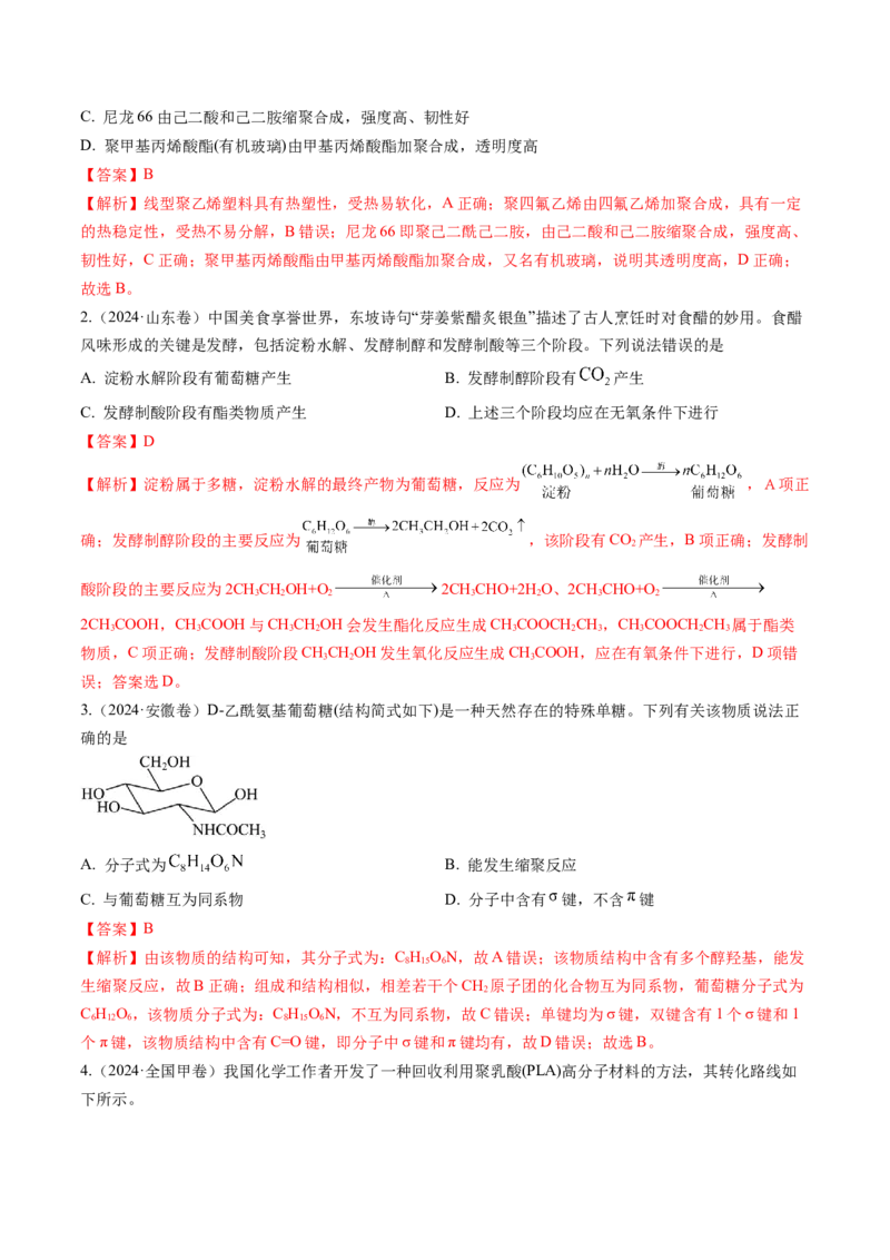 考点37生物大分子、合成高分子（核心考点精讲精练）-备战2025年高考化学一轮复习考点帮（新高考通用）（解析版）_05高考化学_2025年新高考资料_一轮复习