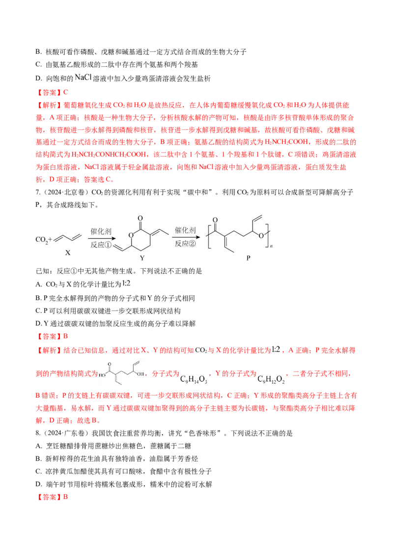 考点37生物大分子、合成高分子（核心考点精讲精练）-备战2025年高考化学一轮复习考点帮（新高考通用）（解析版）_05高考化学_2025年新高考资料_一轮复习