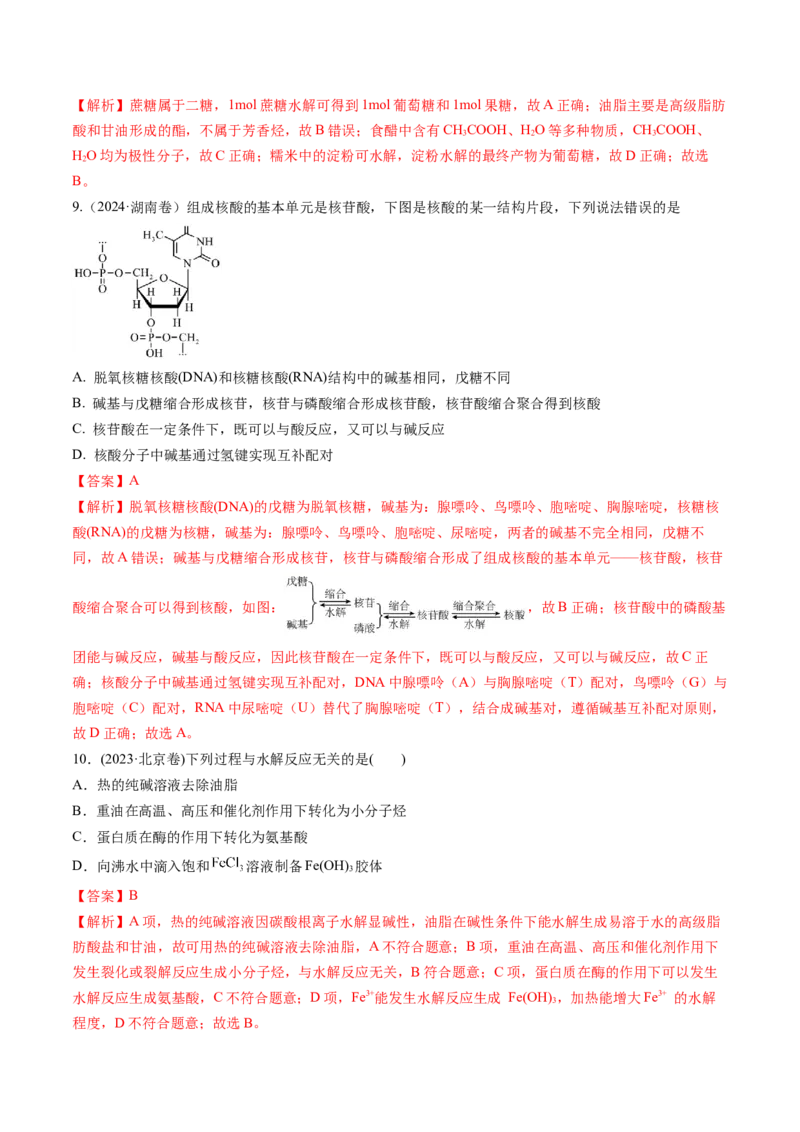 考点37生物大分子、合成高分子（核心考点精讲精练）-备战2025年高考化学一轮复习考点帮（新高考通用）（解析版）_05高考化学_2025年新高考资料_一轮复习