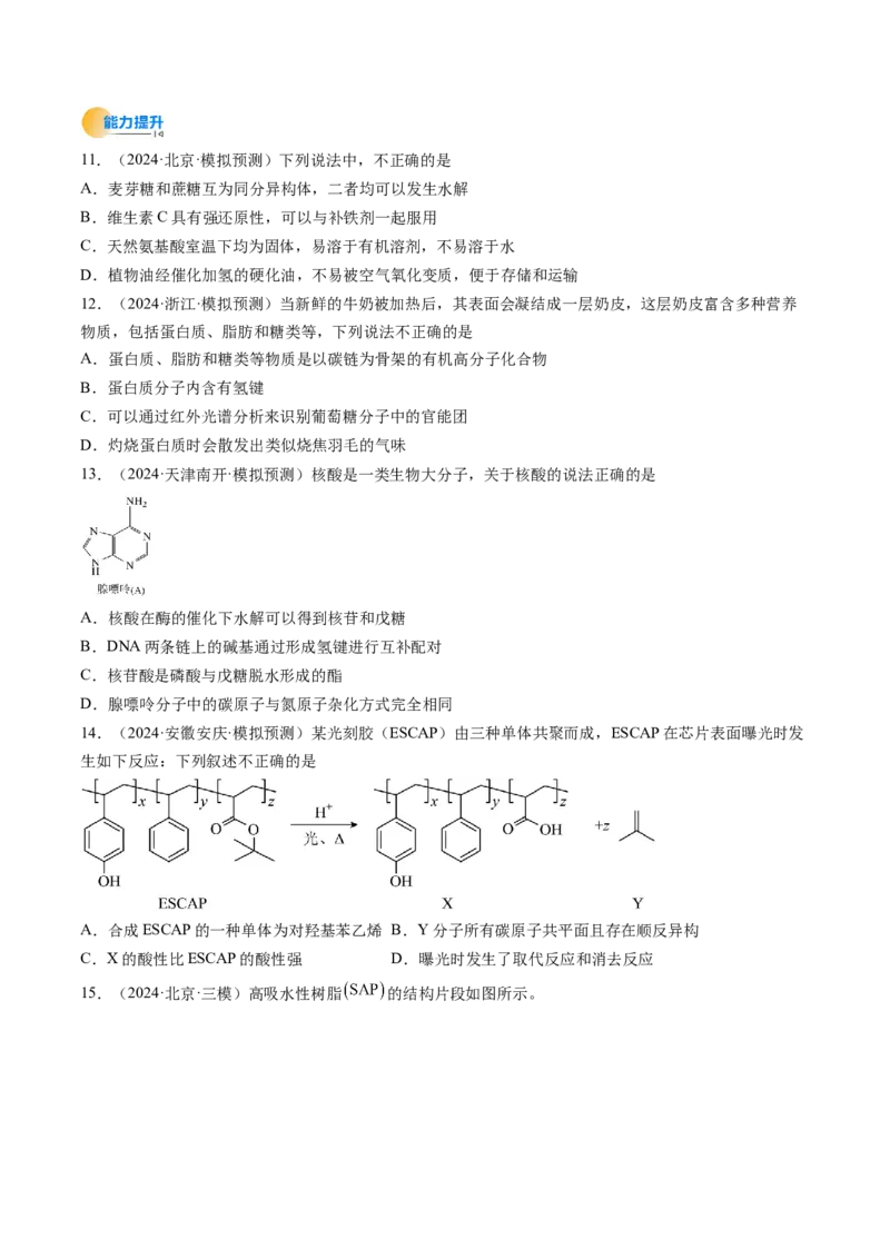 考点37生物大分子、合成高分子（核心考点精讲精练）-备战2025年高考化学一轮复习考点帮（新高考通用）（原卷版）_05高考化学_2025年新高考资料_一轮复习