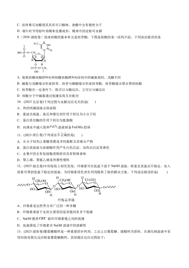 考点37生物大分子、合成高分子（核心考点精讲精练）-备战2025年高考化学一轮复习考点帮（新高考通用）（原卷版）_05高考化学_2025年新高考资料_一轮复习