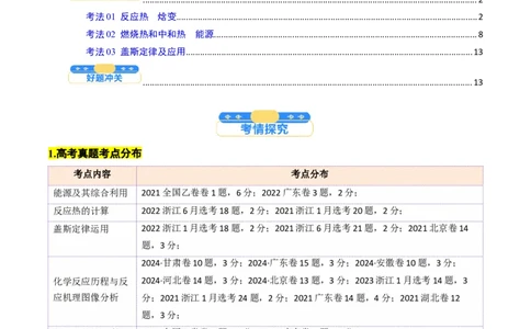 考点21化学反应的热效应（核心考点精讲精练）-备战2025年高考化学一轮复习考点帮（新高考通用）（原卷版）_05高考化学_2025年新高考资料_一轮复习_备战2025年高考化学一轮复习考点帮