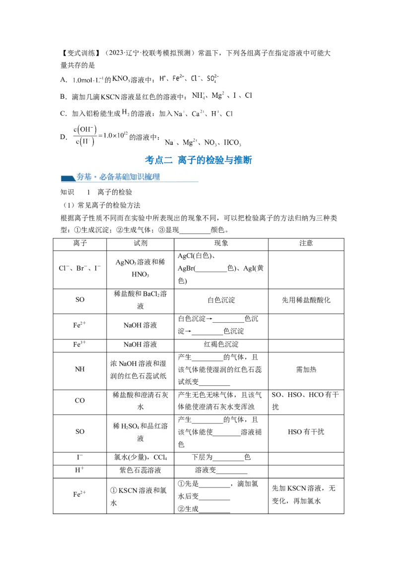 第06讲离子共存、离子的检验与推断（讲义）（原卷版）_05高考化学_新高考复习资料_2024年新高考资料_一轮复习资料_完2024年高考化学一轮复习讲练测(课件+讲义+练习)（新高考）