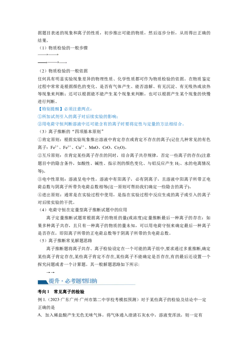 第06讲离子共存、离子的检验与推断（讲义）（原卷版）_05高考化学_新高考复习资料_2024年新高考资料_一轮复习资料_完2024年高考化学一轮复习讲练测(课件+讲义+练习)（新高考）