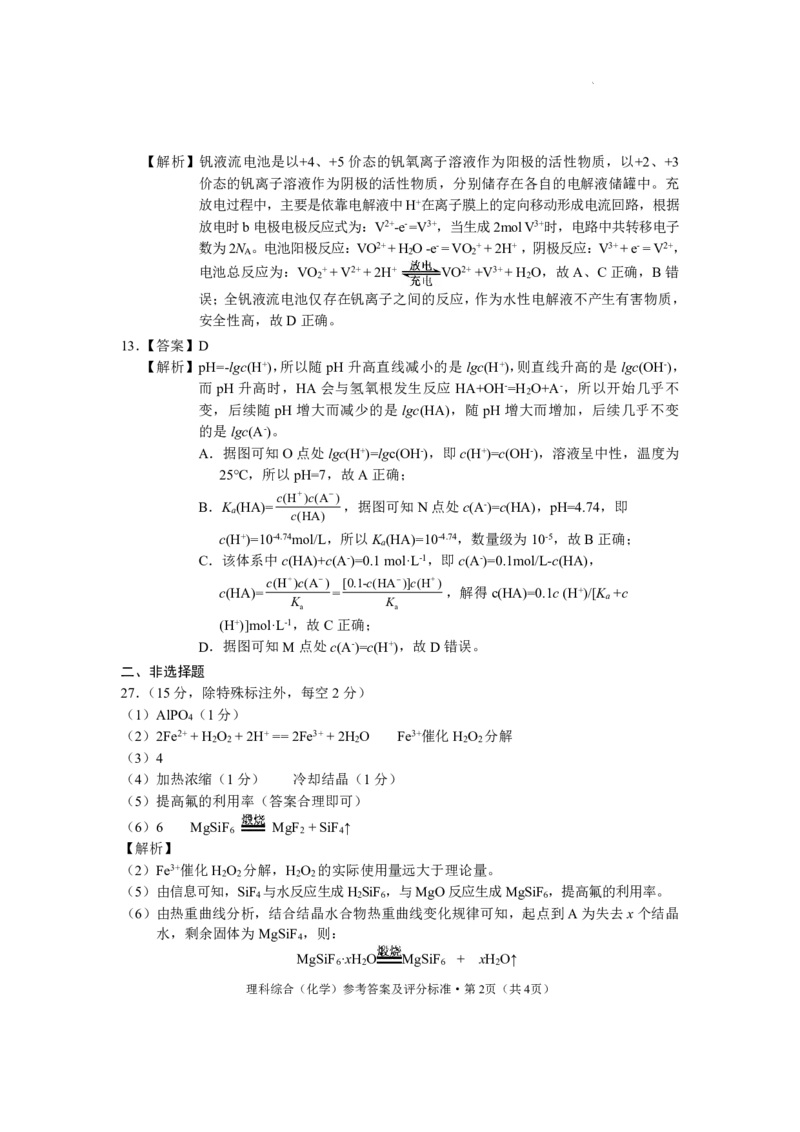 红河州2023届高三第二次州统测试卷丨理综化学答案公众号：一枚试卷君_05高考化学_高考模拟题_新高考_云南省红河州2023届高中生业生第二次复习统一检测理综