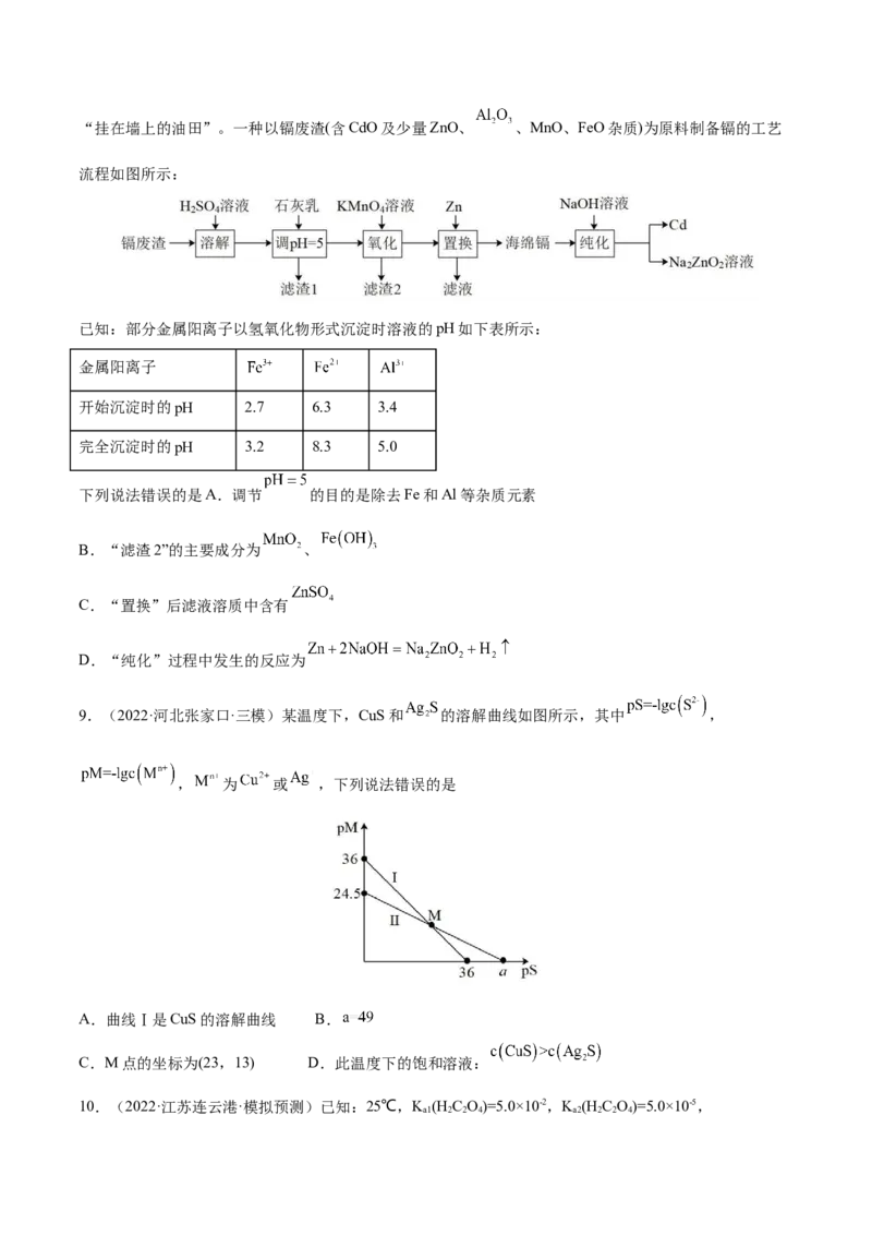 第26讲难溶电解质的溶解平衡（练）-2023年高考化学一轮复习讲练测（全国通用）（原卷版）_05高考化学_通用版（老高考）复习资料_2023年复习资料_一轮复习