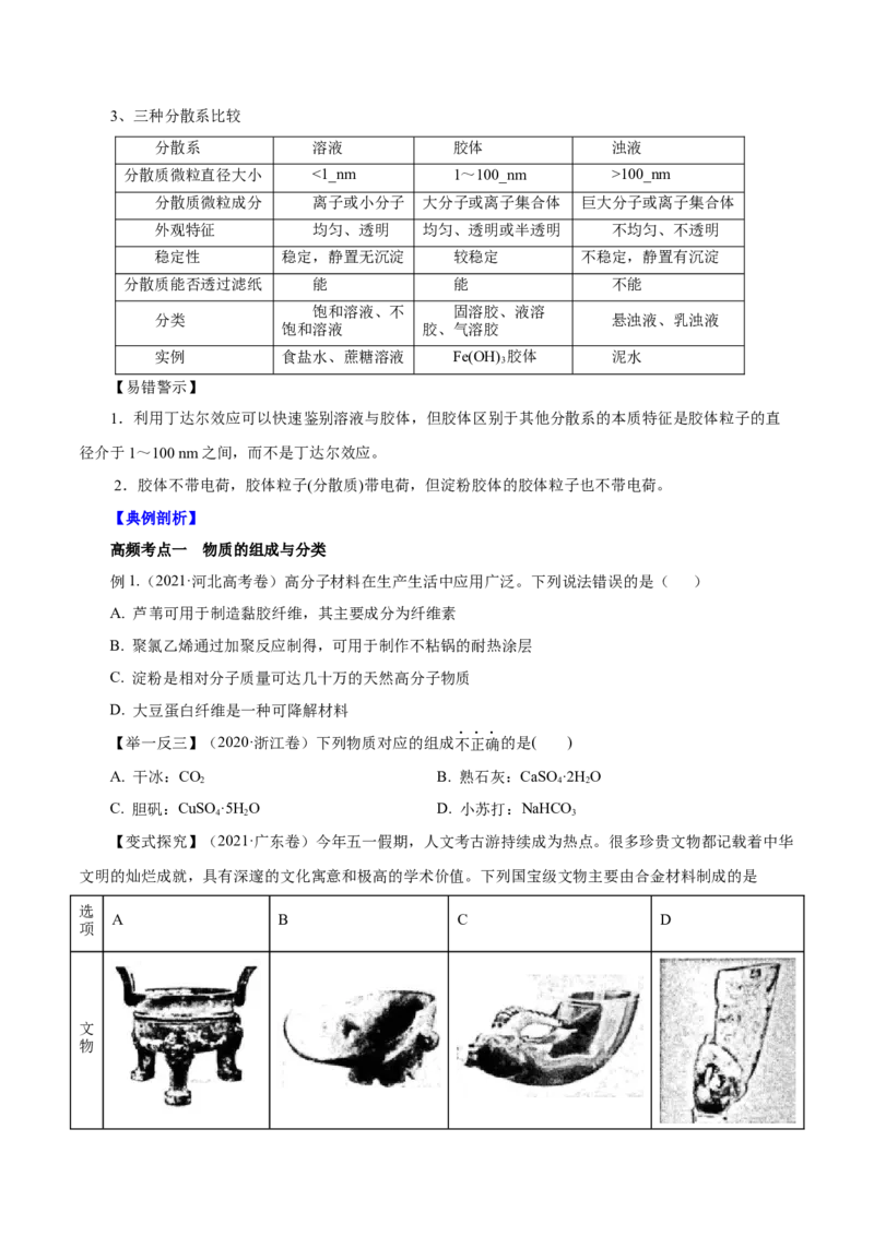 第3讲物质的分类及变化（讲）原卷版_05高考化学_新高考复习资料_2022年新高考资料_2022年高考化学一轮复习讲练测（新教材新高考）