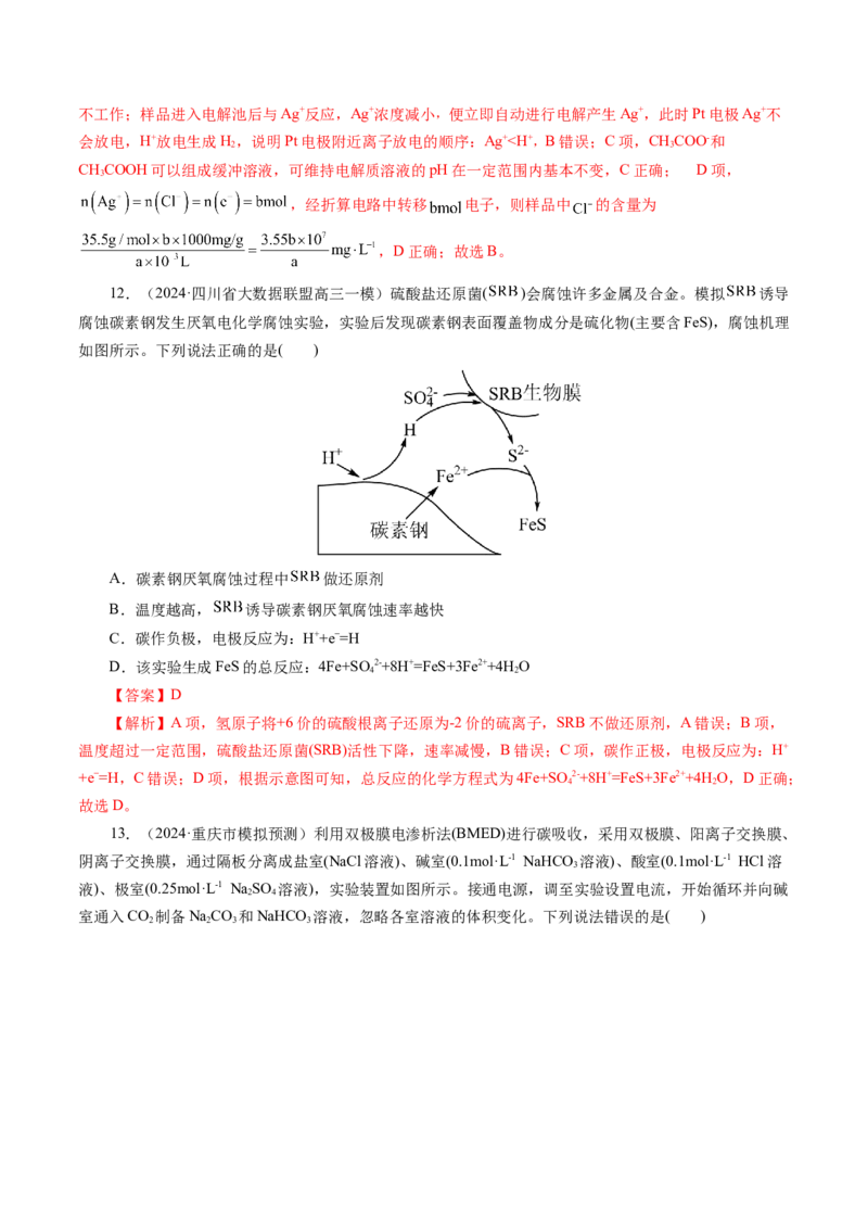 第03讲电解池、金属的腐蚀与防护(练习)(解析版)_05高考化学_2025年新高考资料_一轮复习_2025年高考化学一轮复习讲练测（新教材新高考）_第六章化学反应与能量