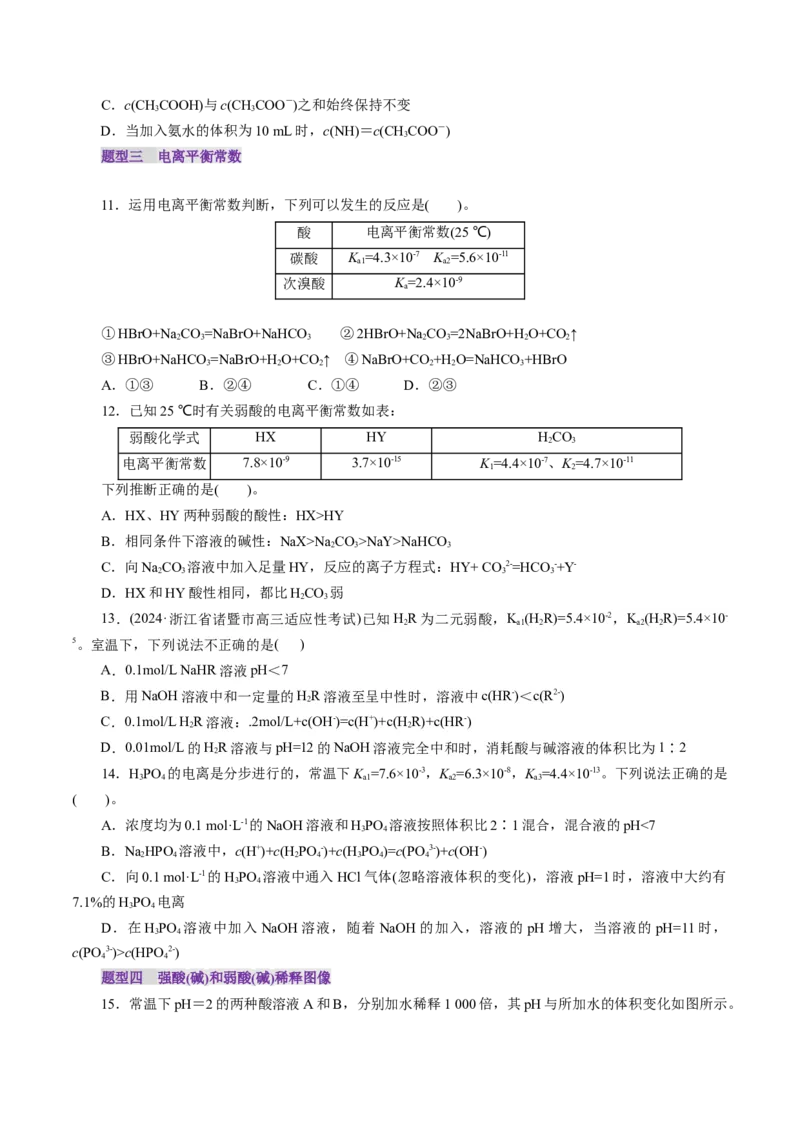 第01讲电离平衡(练习)(原卷版)_05高考化学_2025年新高考资料_一轮复习_2025年高考化学一轮复习讲练测（新教材新高考）_第八章水溶液中的离子反应与平衡