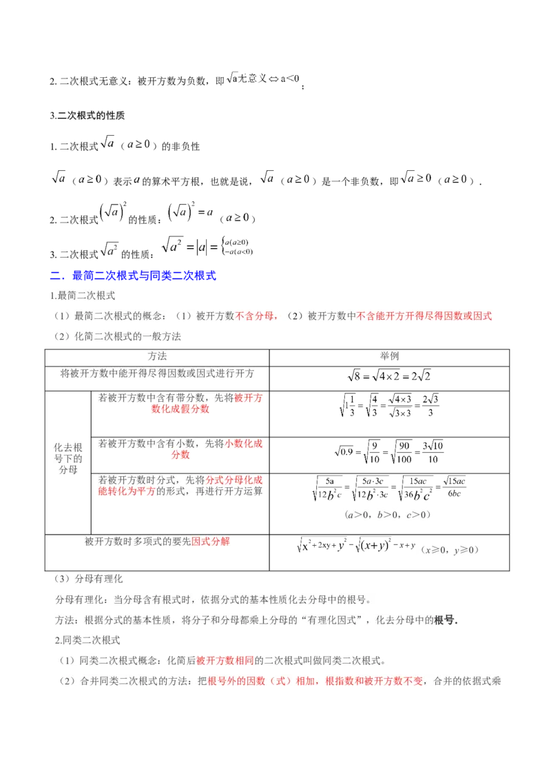第十六章二次根式知识归纳与题型突破（单元复习13类题型清单）（教师版）_初中数学_八年级数学下册（人教版）_知识点汇总-U105_2025版
