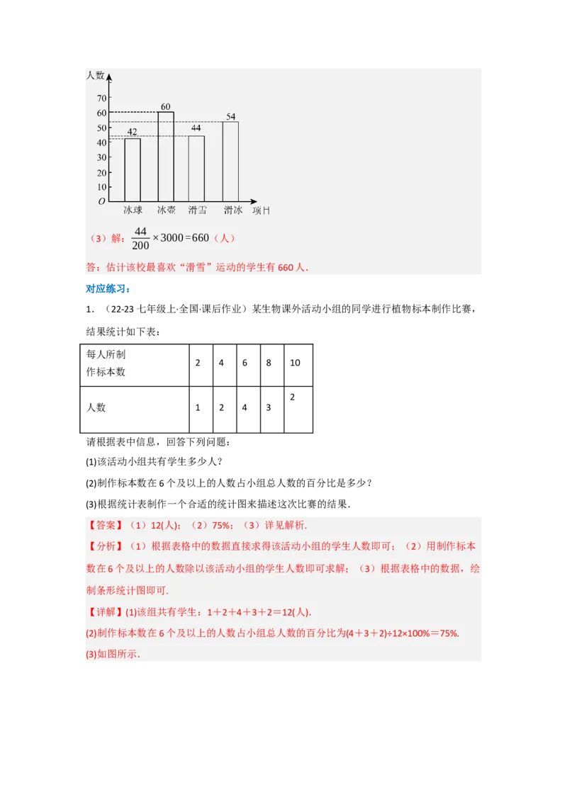 第十二章数据的收集、整理与描述（单元重难点题型归纳与训练）（解析版）_初中数学_七年级数学下册（人教版）_分层作业