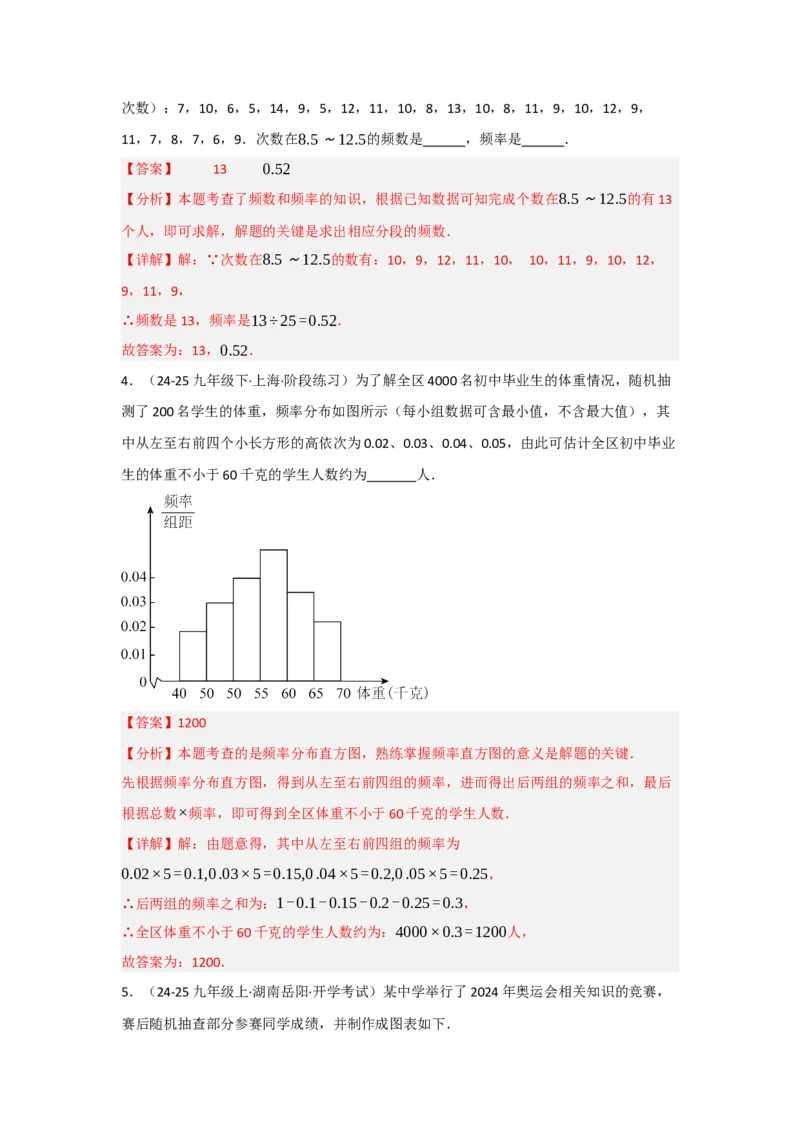 第十二章数据的收集、整理与描述（单元重难点题型归纳与训练）（解析版）_初中数学_七年级数学下册（人教版）_分层作业