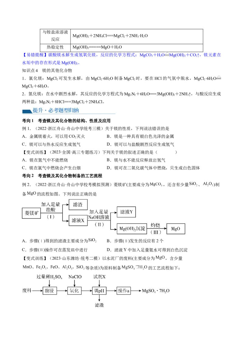 第09讲镁、铝及其重要化合物（讲义）（原卷版）_05高考化学_2024年新高考资料_1.2024一轮复习_2024年高考化学一轮复习讲练测（新教材新高考）