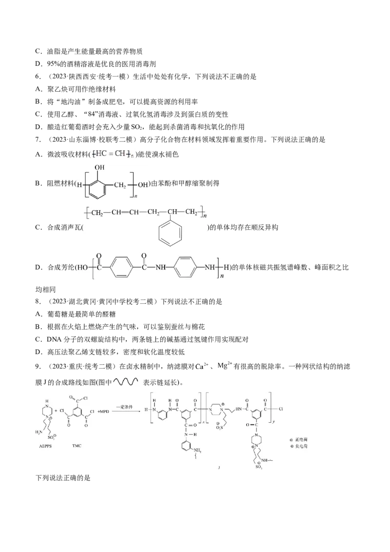 第40讲生物大分子合成高分子（练习）（原卷版）_05高考化学_新高考复习资料_2024年新高考资料_一轮复习资料_完2024年高考化学一轮复习讲练测(课件+讲义+练习)（新高考）_讲义+练习