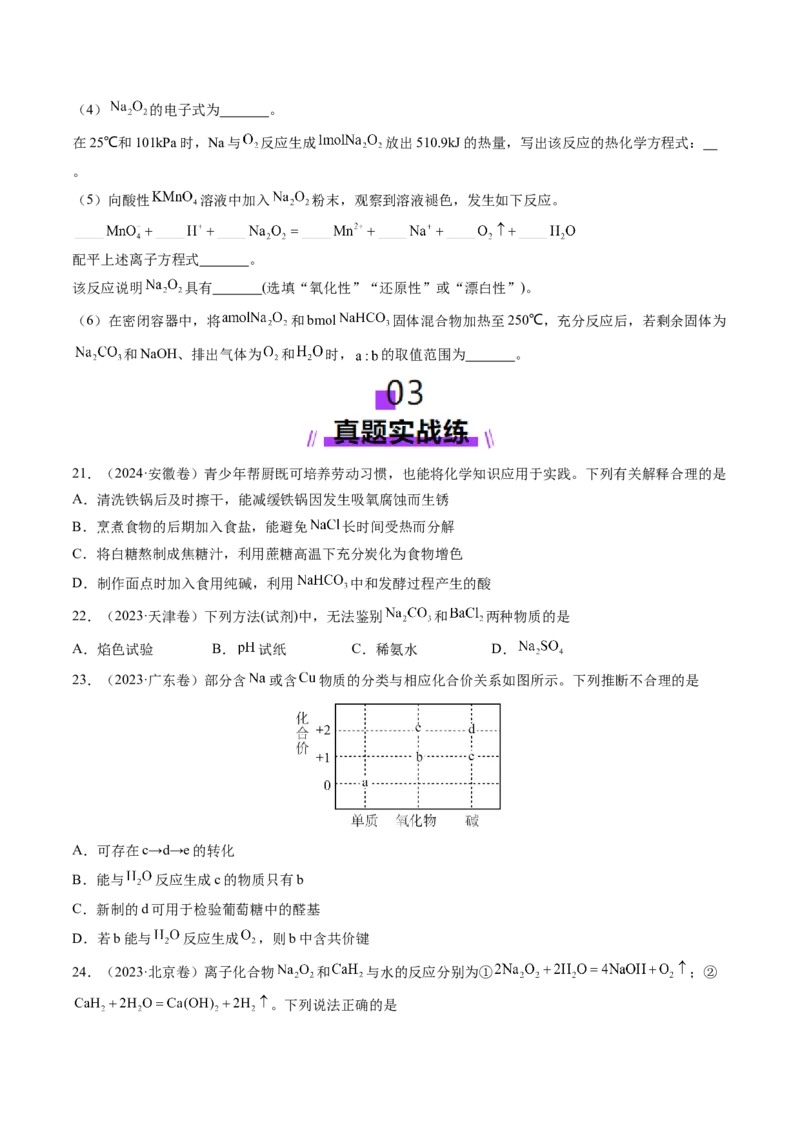 第01讲钠及其重要化合物（练习）（原卷版）_05高考化学_2025年新高考资料_一轮复习_2025年高考化学一轮复习讲练测（新教材新高考）_第三章金属及其化合物