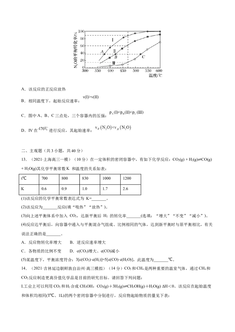 第21讲化学平衡状态化学平衡的移动（练）-2023年高考化学一轮复习讲练测（全国通用）（原卷版）_05高考化学_通用版（老高考）复习资料_2023年复习资料_一轮复习