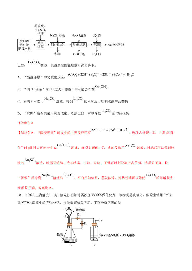 第29讲化学综合实验（练）-2023年高考化学一轮复习讲练测（全国通用）（解析版）_05高考化学_通用版（老高考）复习资料_2023年复习资料_一轮复习