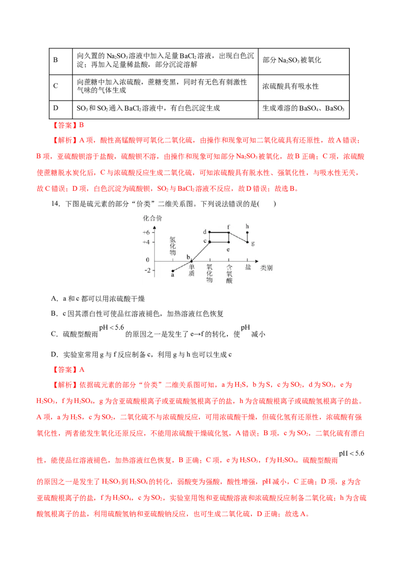 第12练硫及其化合物-2023年高考化学一轮复习小题多维练（解析版）_05高考化学_新高考复习资料_2023年新高考资料_一轮复习_2023年新高考化学一轮复习小题多维练
