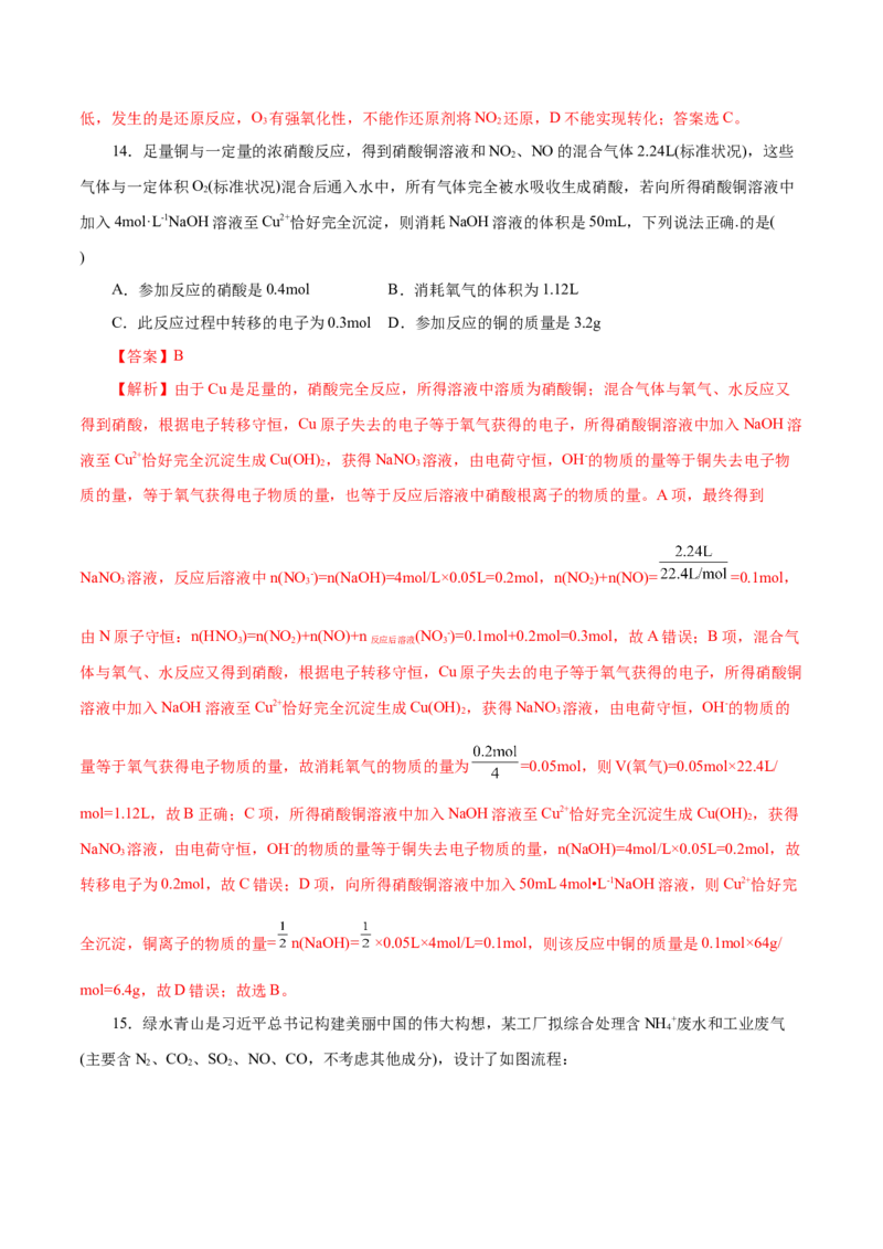 第13练氮及其化合物-2023年高考化学一轮复习小题多维练（解析版）_05高考化学_新高考复习资料_2023年新高考资料_一轮复习_2023年新高考化学一轮复习小题多维练
