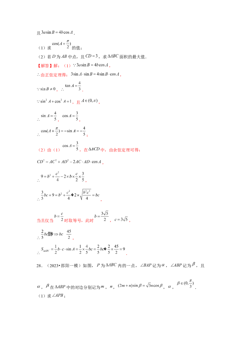 重难点突破03解三角形大题专项训练（解析版）（解析版）_2.2025数学总复习_2024年新高考资料_3.2024专项复习_第五章平面向量与复数