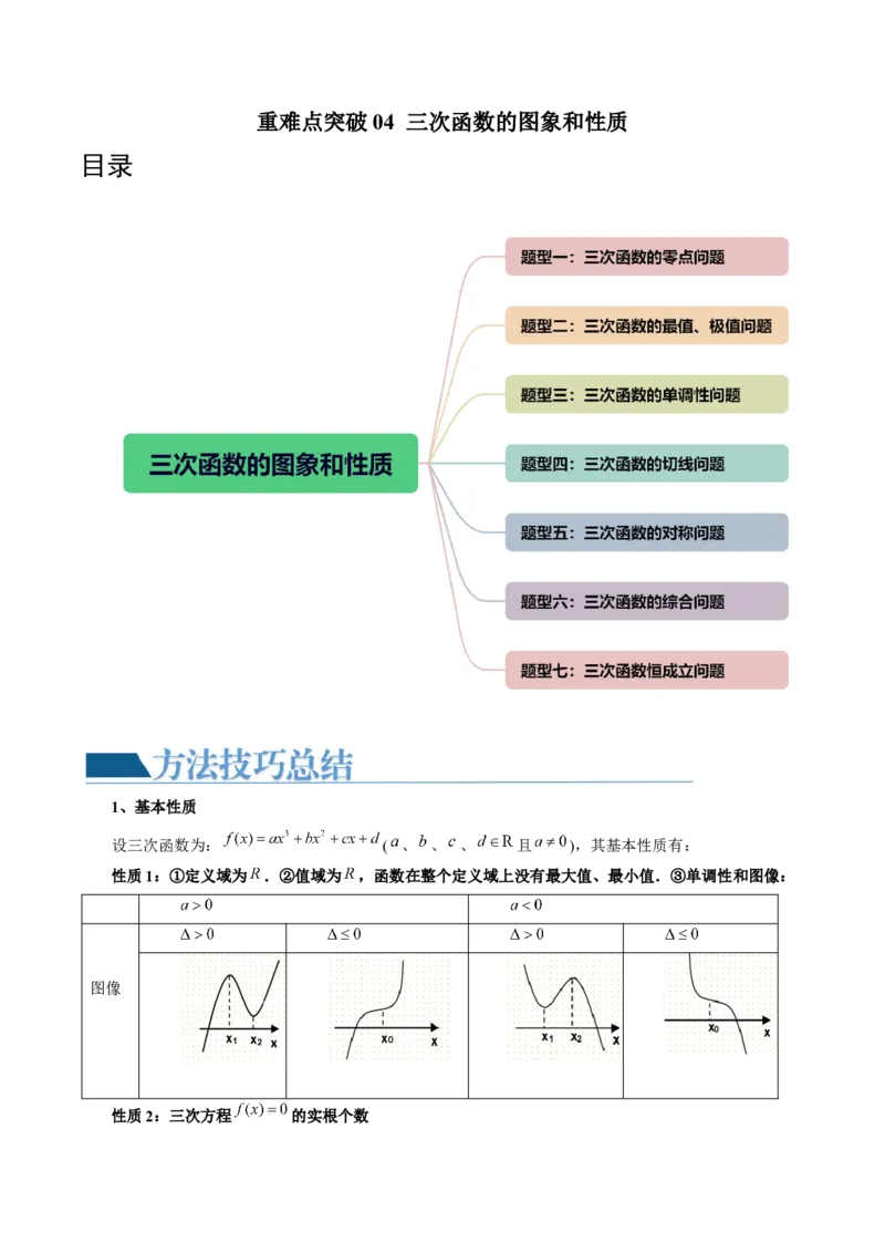 重难点突破04三次函数的图象和性质（七大题型）（原卷版）_2.2025数学总复习_2024年新高考资料_1.2024一轮复习_2024年高考数学一轮复习讲练测（新教材新高考）
