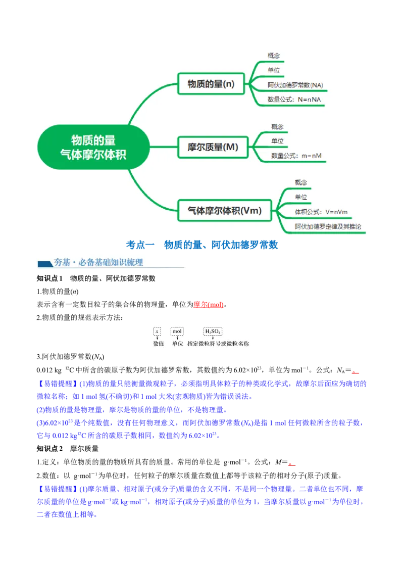第01讲物质的量气体摩尔体积（讲义）（解析版）_05高考化学_新高考复习资料_2024年新高考资料_一轮复习资料_完2024年高考化学一轮复习讲练测(课件+讲义+练习)（新高考）_讲义+练习