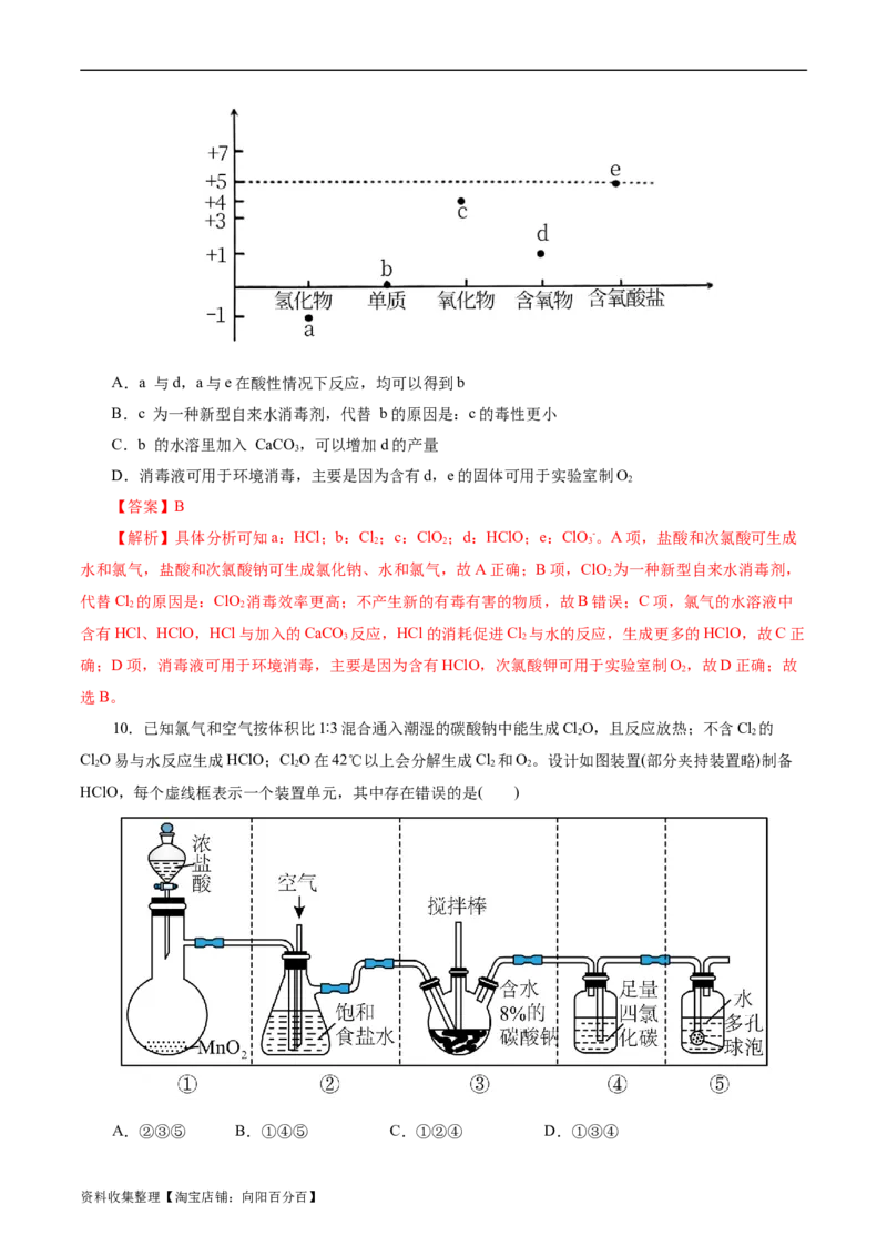 考点09氯及其化合物(好题冲关)(解析版)_05高考化学_通用版（老高考）复习资料_2024年复习资料_完备战2024年高考化学一轮复习考点帮（全国通用）