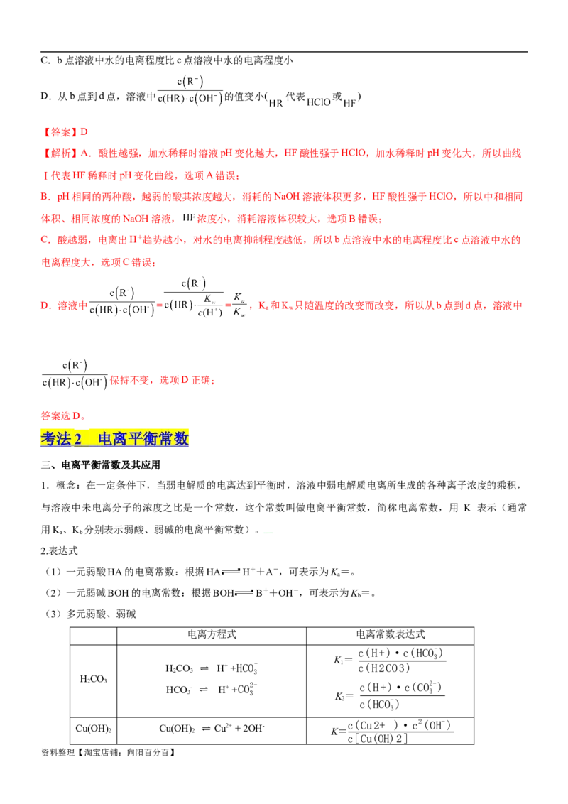 考点1电离平衡（核心考点精讲精练（解析版）_05高考化学_新高考复习资料_2024年新高考资料_一轮复习资料_完备战2024年高考化学一轮复习考点帮（新高考专用）