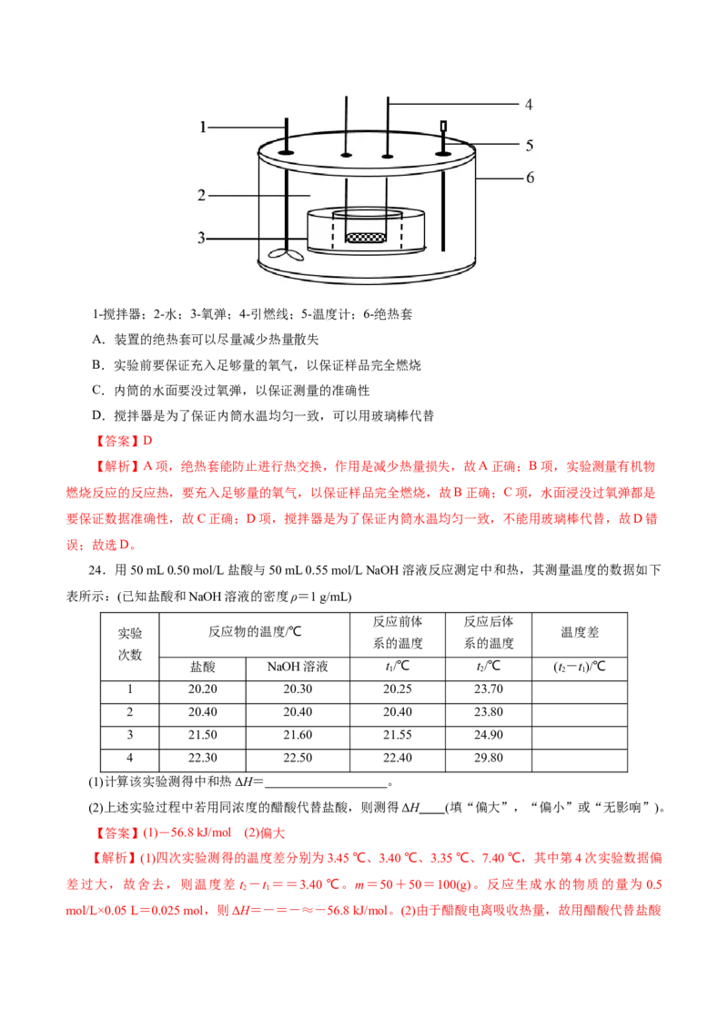 第01讲化学反应的热效应(练习)(解析版)_05高考化学_2025年新高考资料_一轮复习_2025年高考化学一轮复习讲练测（新教材新高考）_第六章化学反应与能量